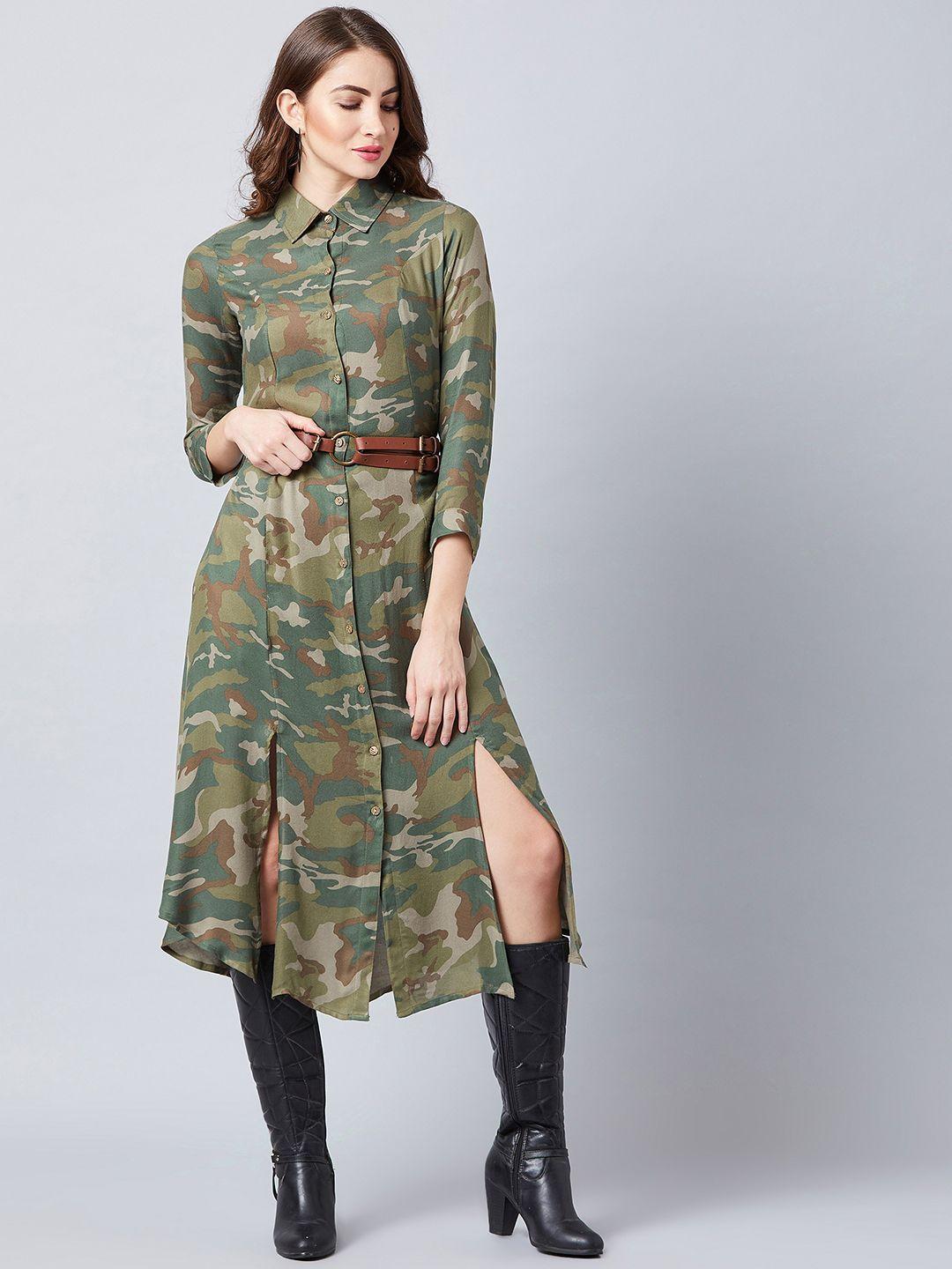 athena women printed green shirt dress