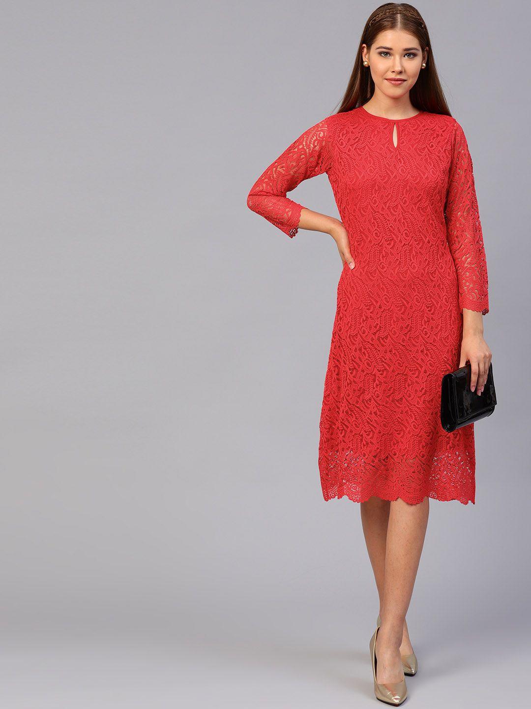 athena women red self-design sheath dress