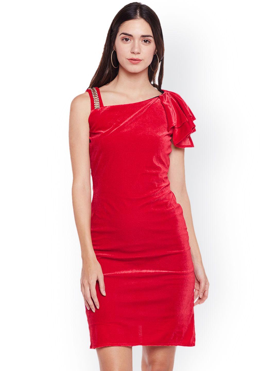 athena women red solid bodycon dress