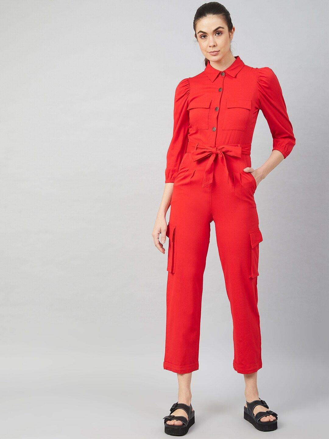 athena women red solid jumpsuit