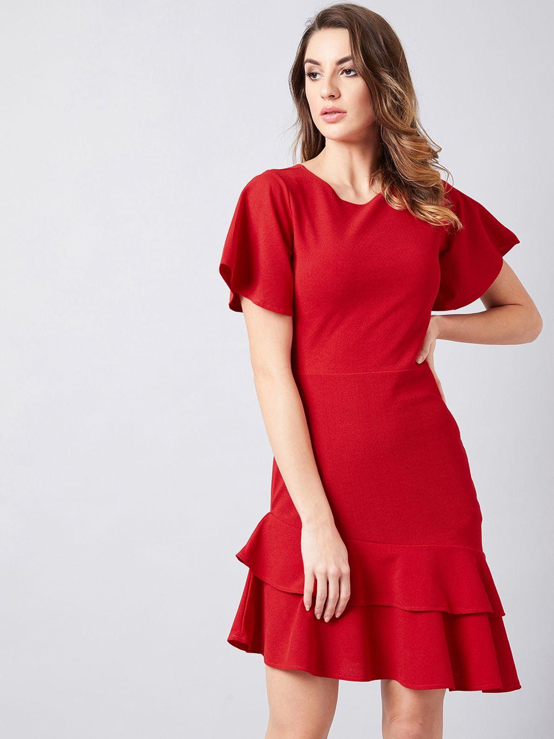 athena women red solid sheath dress