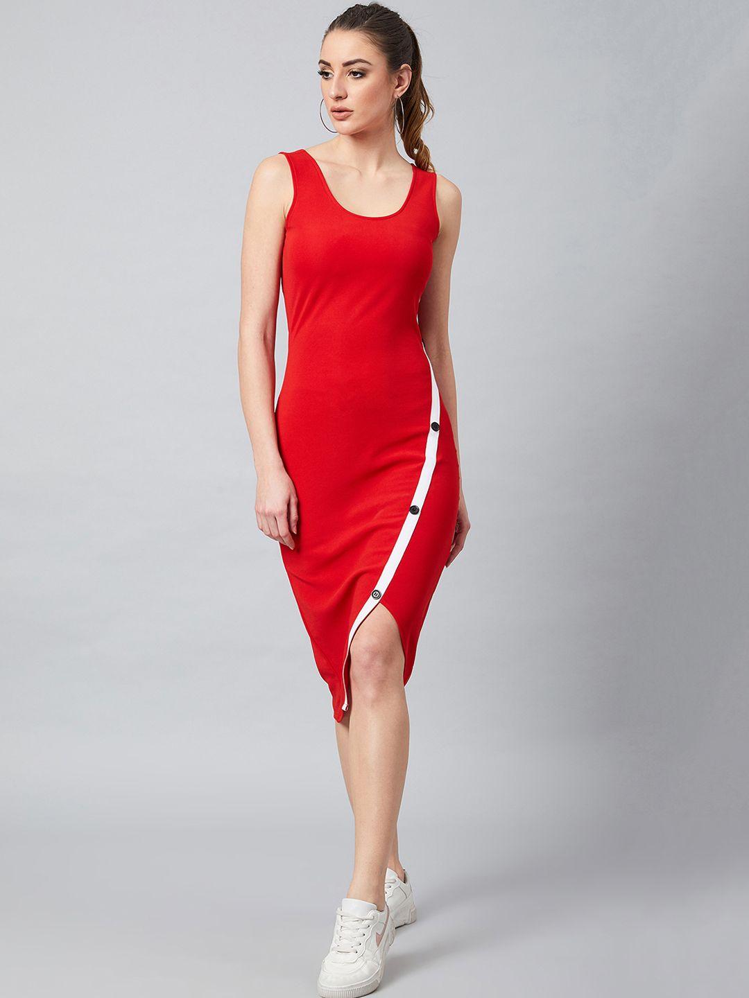 athena women red solid sheath dress