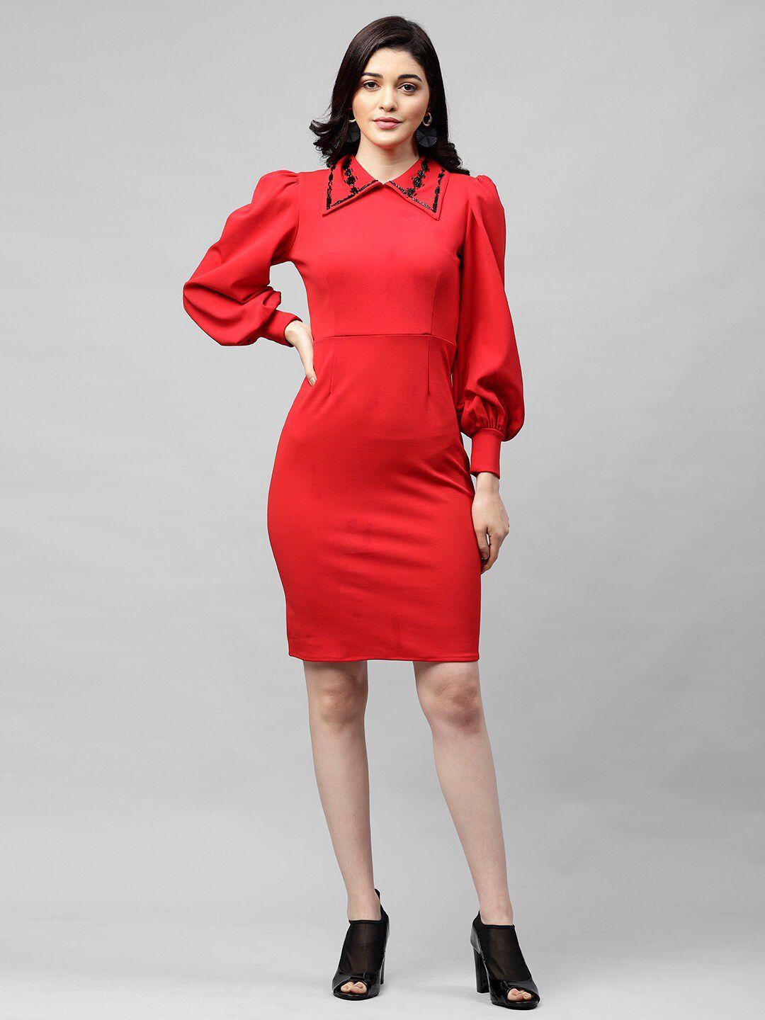 athena women red solid sheath dress