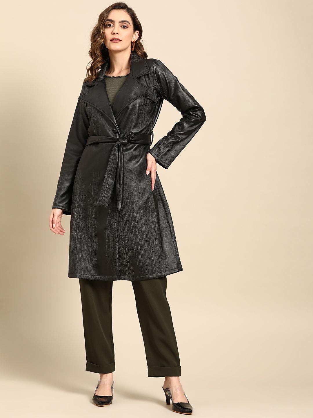 athena women solid overcoat with belt