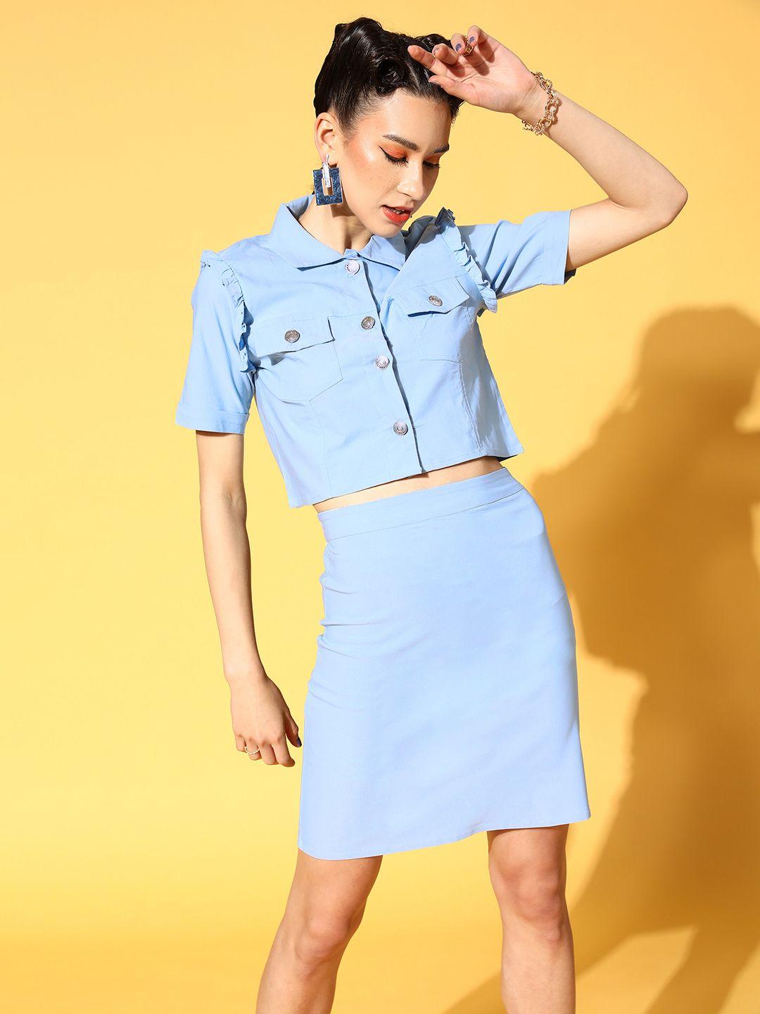 athena women stunning blue solid shirt with skirt