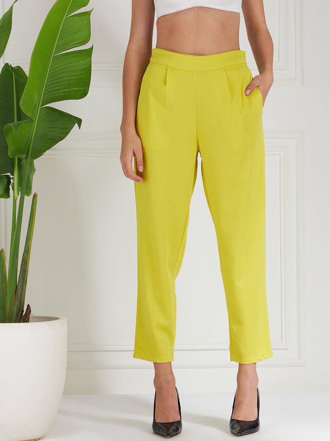 athena women yellow relaxed straight leg fit pleated trousers