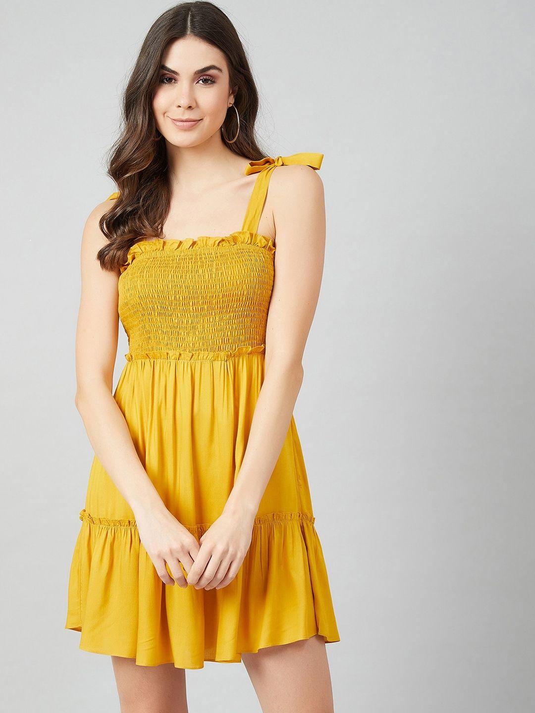 athena women yellow solid fit and flare dress