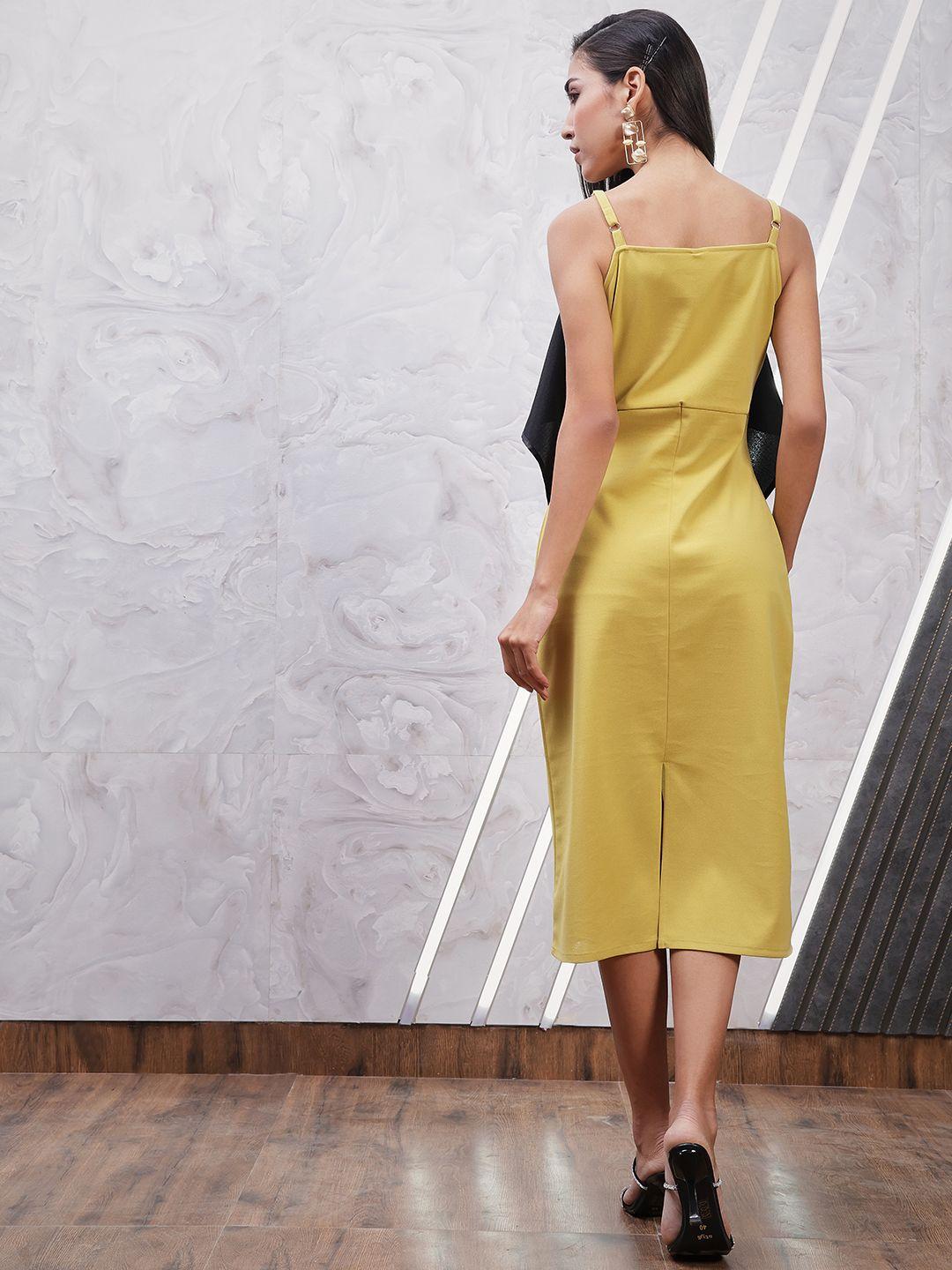 athena yellow scuba sheath midi dress