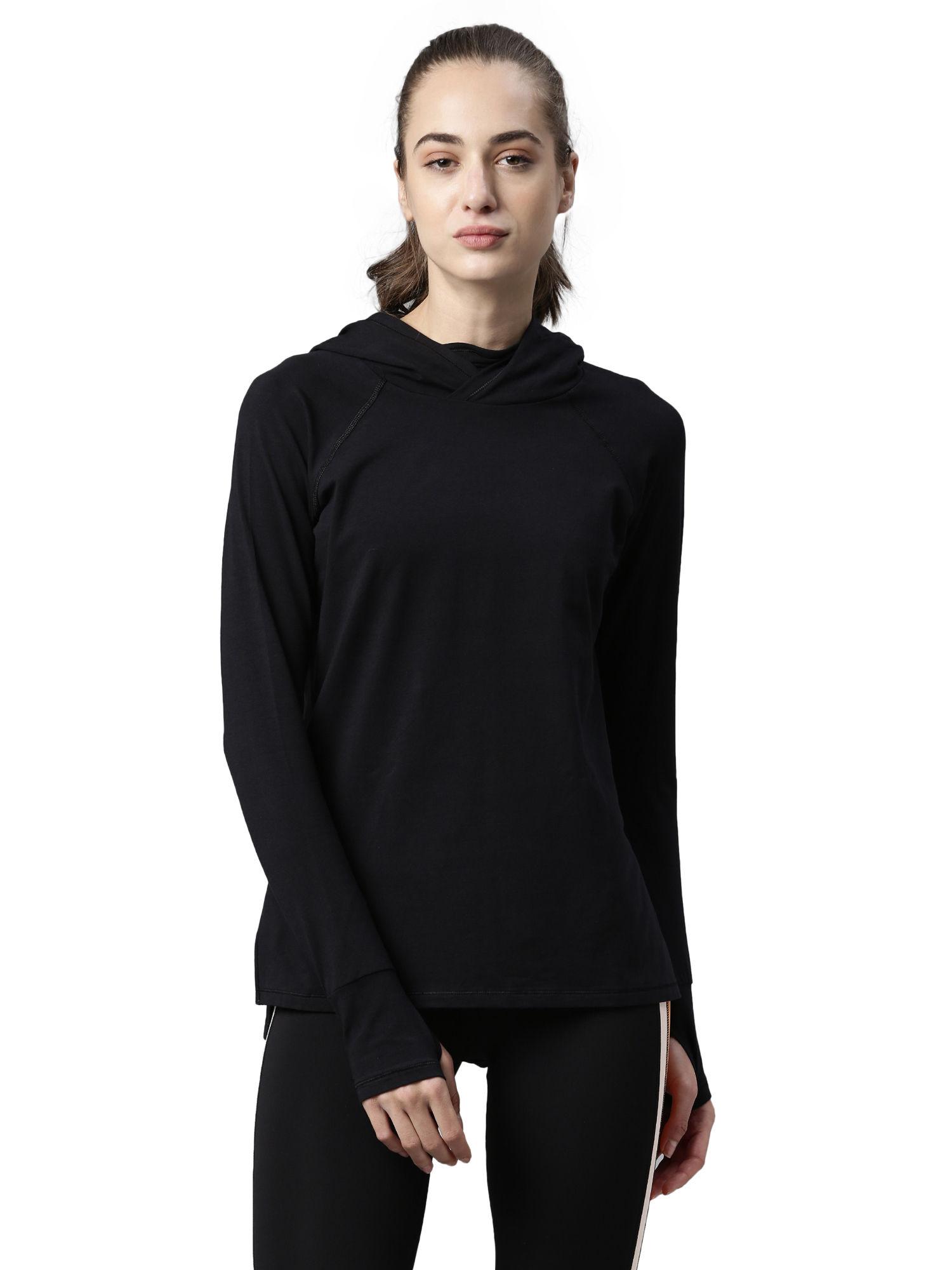 athleisure anti odour cotton hooded mask tee - black