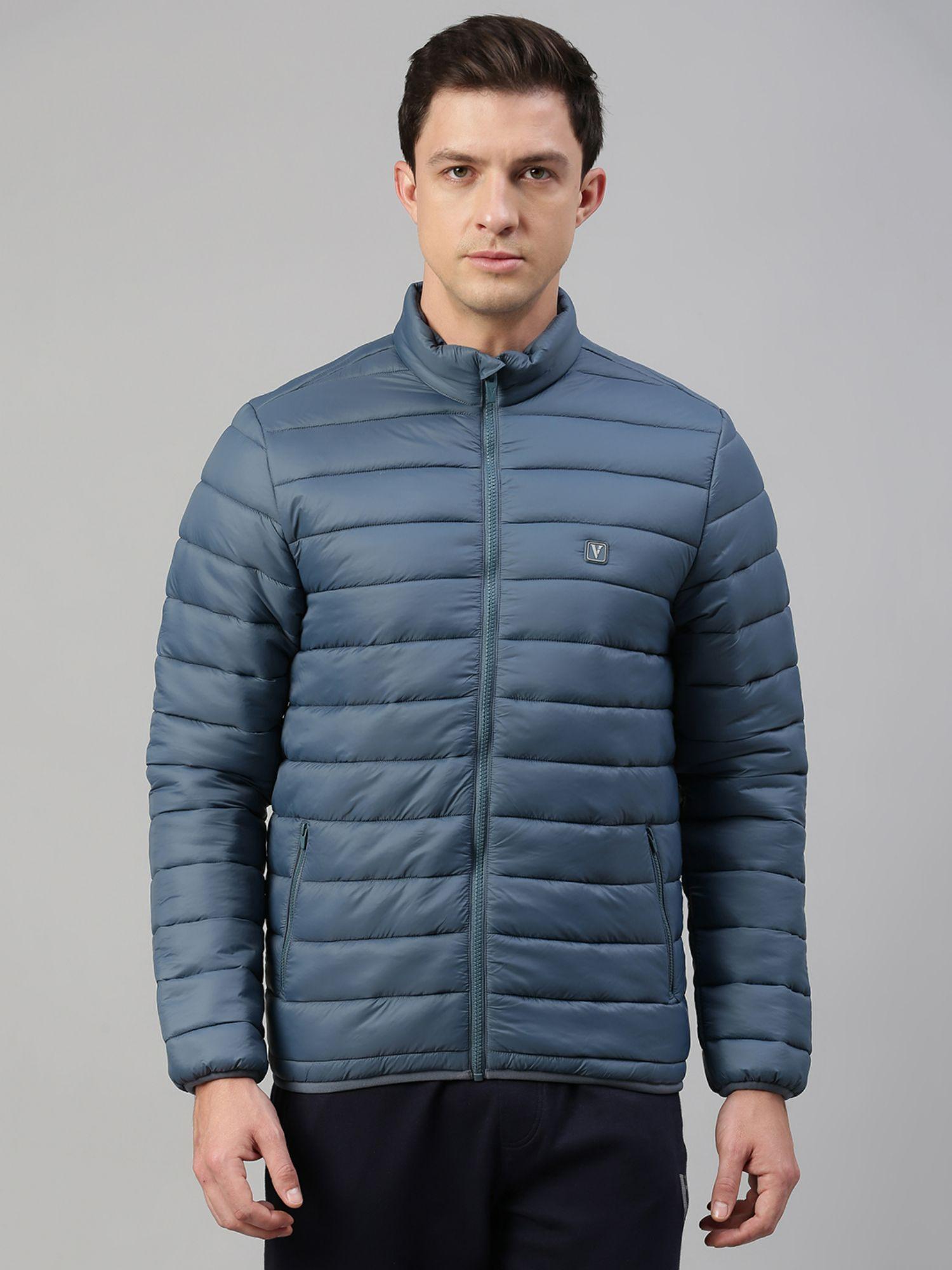 athleisure extra warm and high neck woven jacket - blue stone