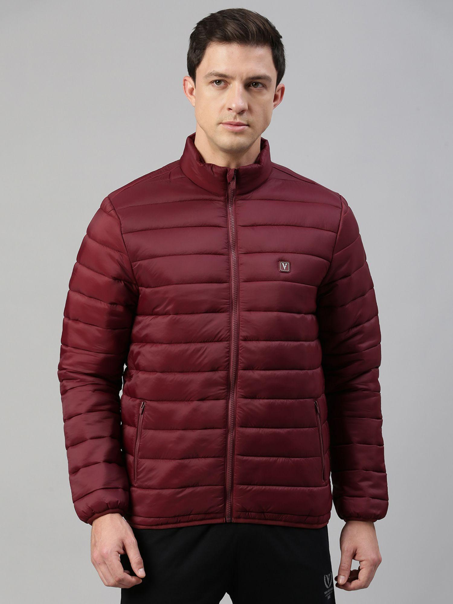 athleisure extra warm and high neck woven jacket - maroon