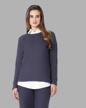 athleisure long raglan sleeve & brushed fleece sweatshirt