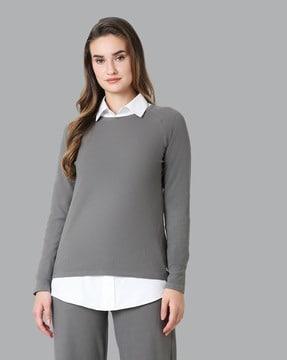 athleisure long raglan sleeve & brushed fleece sweatshirt