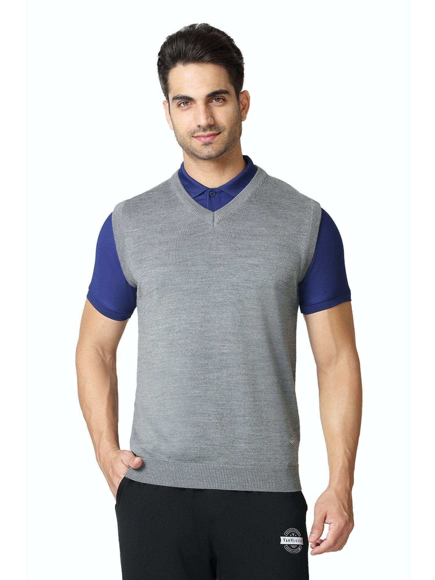 athleisure men v-neck & sleeveless sweater - grey melange