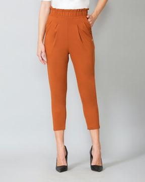 athleisure peach finish & pleated front ruffle pants