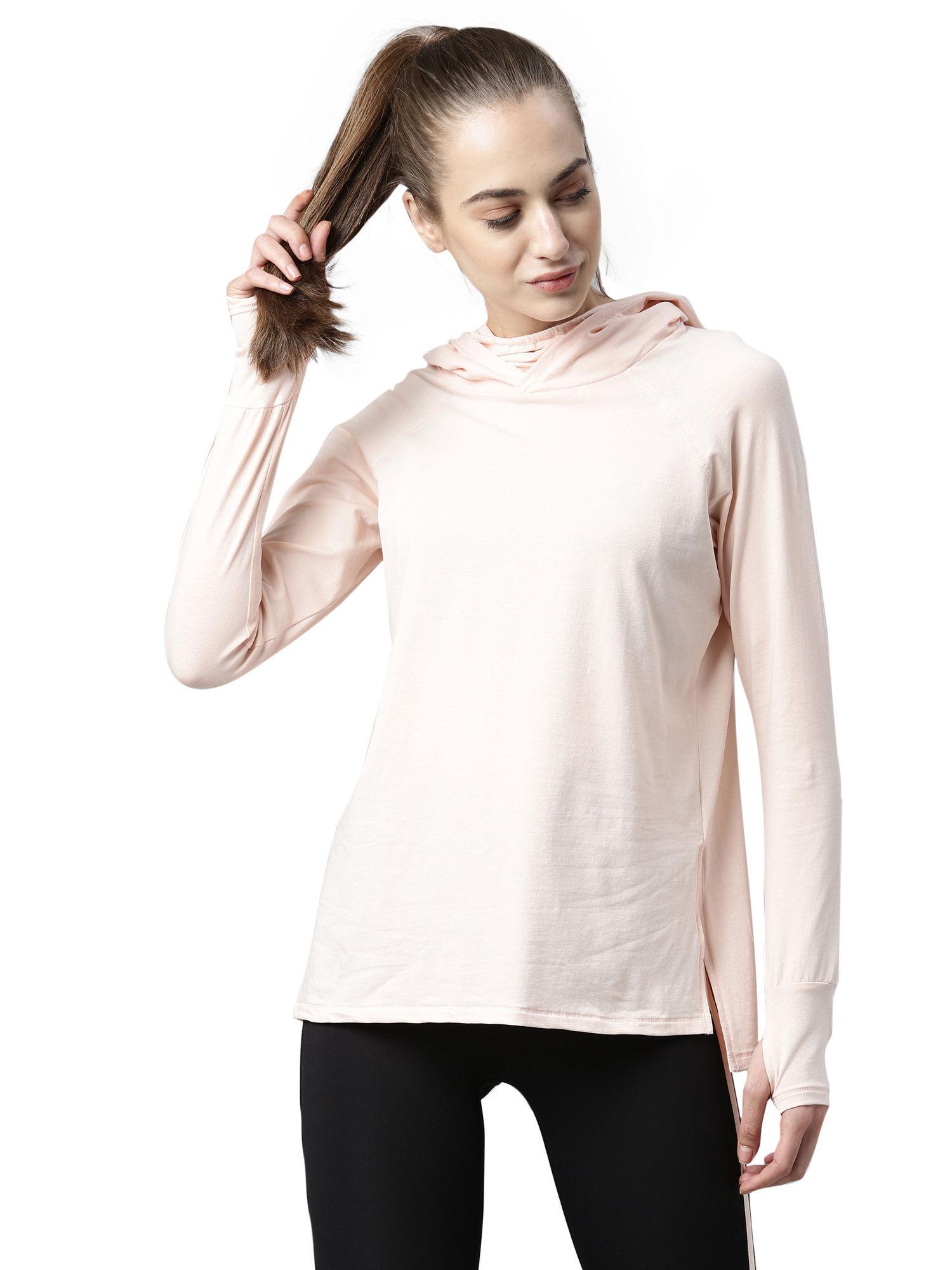 athleisure shell anti odour cotton hooded mask tee - pink