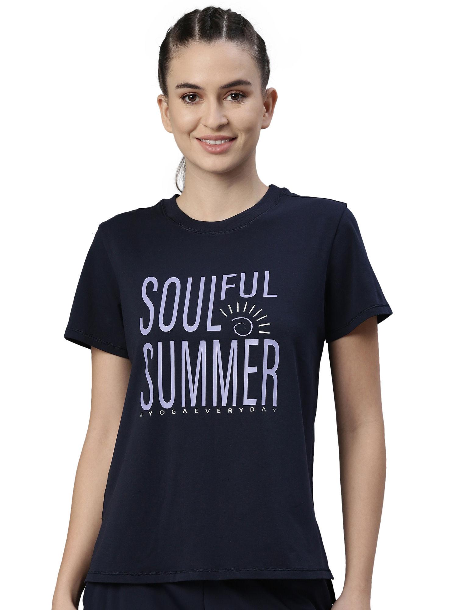 athleisure womens a301-short sleeve crew neck antimicrobial cotton tee-navy - navy blue