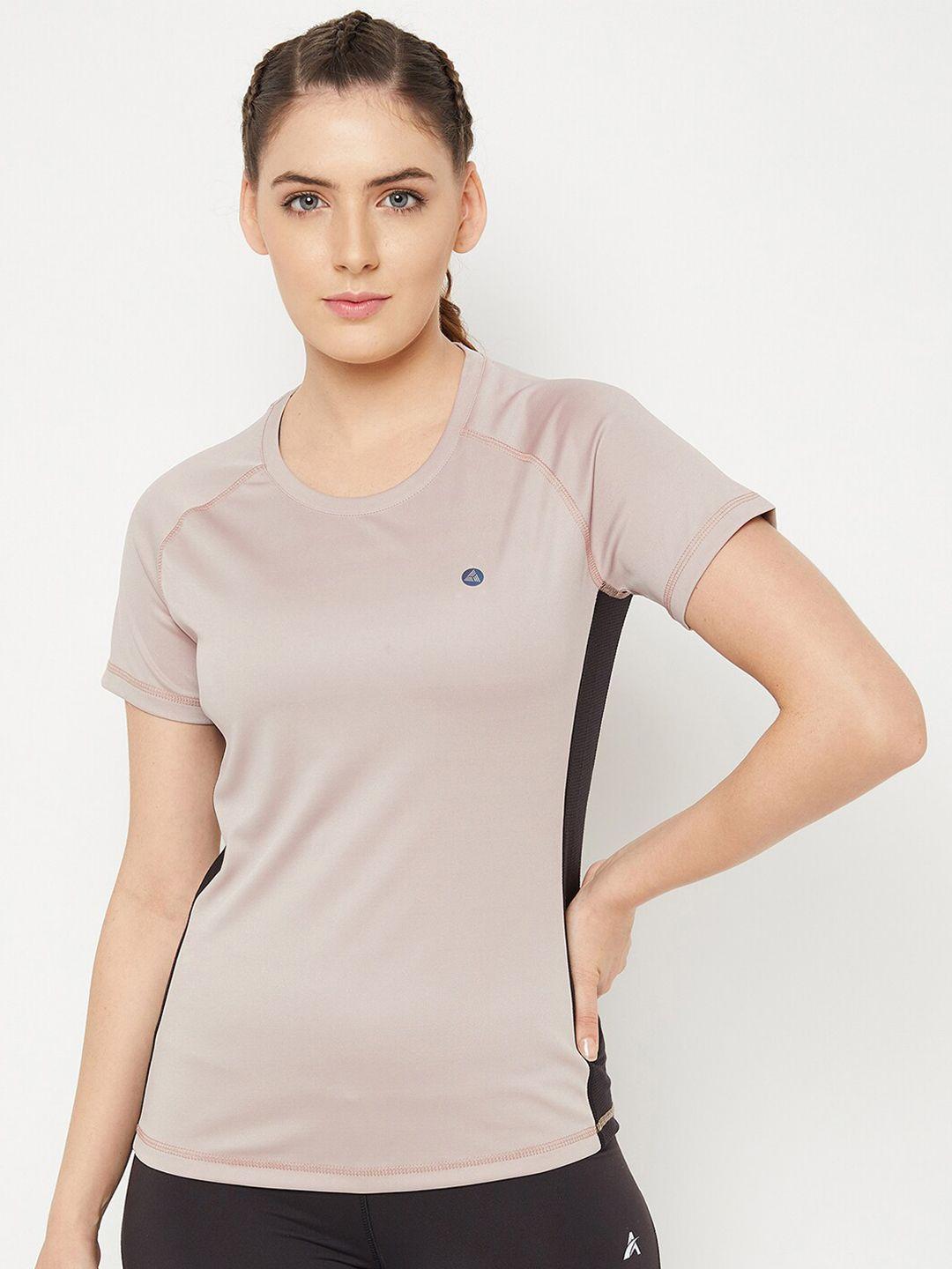 athlisis women beige slim fit running t-shirt