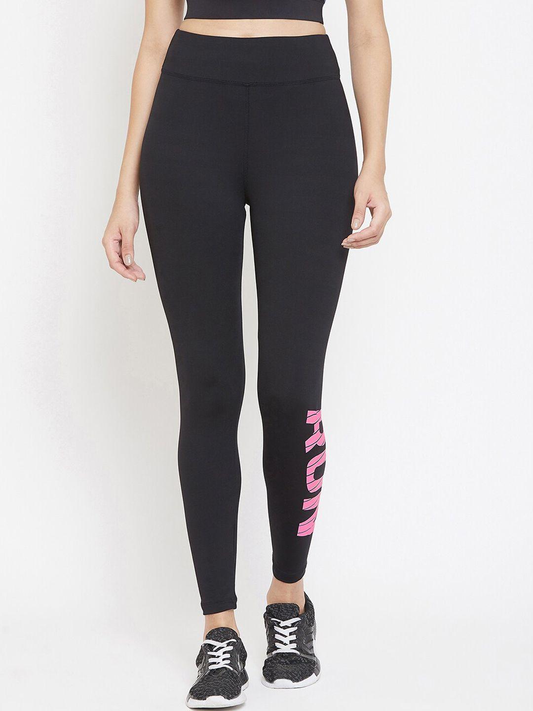 athlisis women black & pink printed performance quick dry training tights