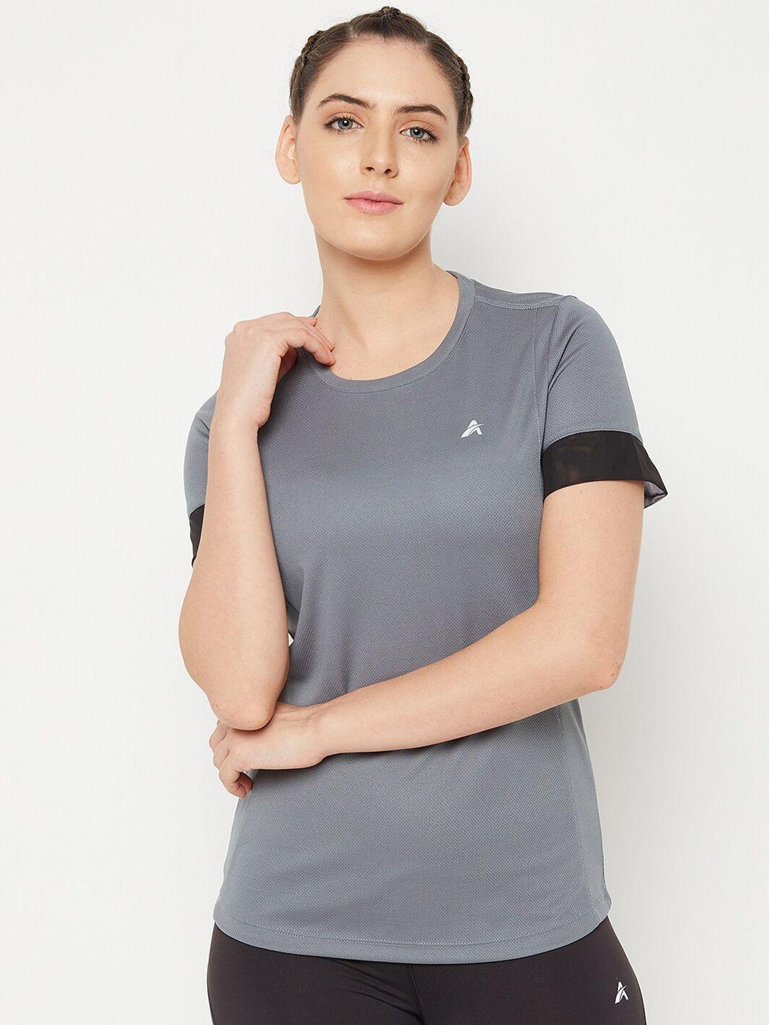 athlisis women grey raw edge quick dry slim fit t-shirt