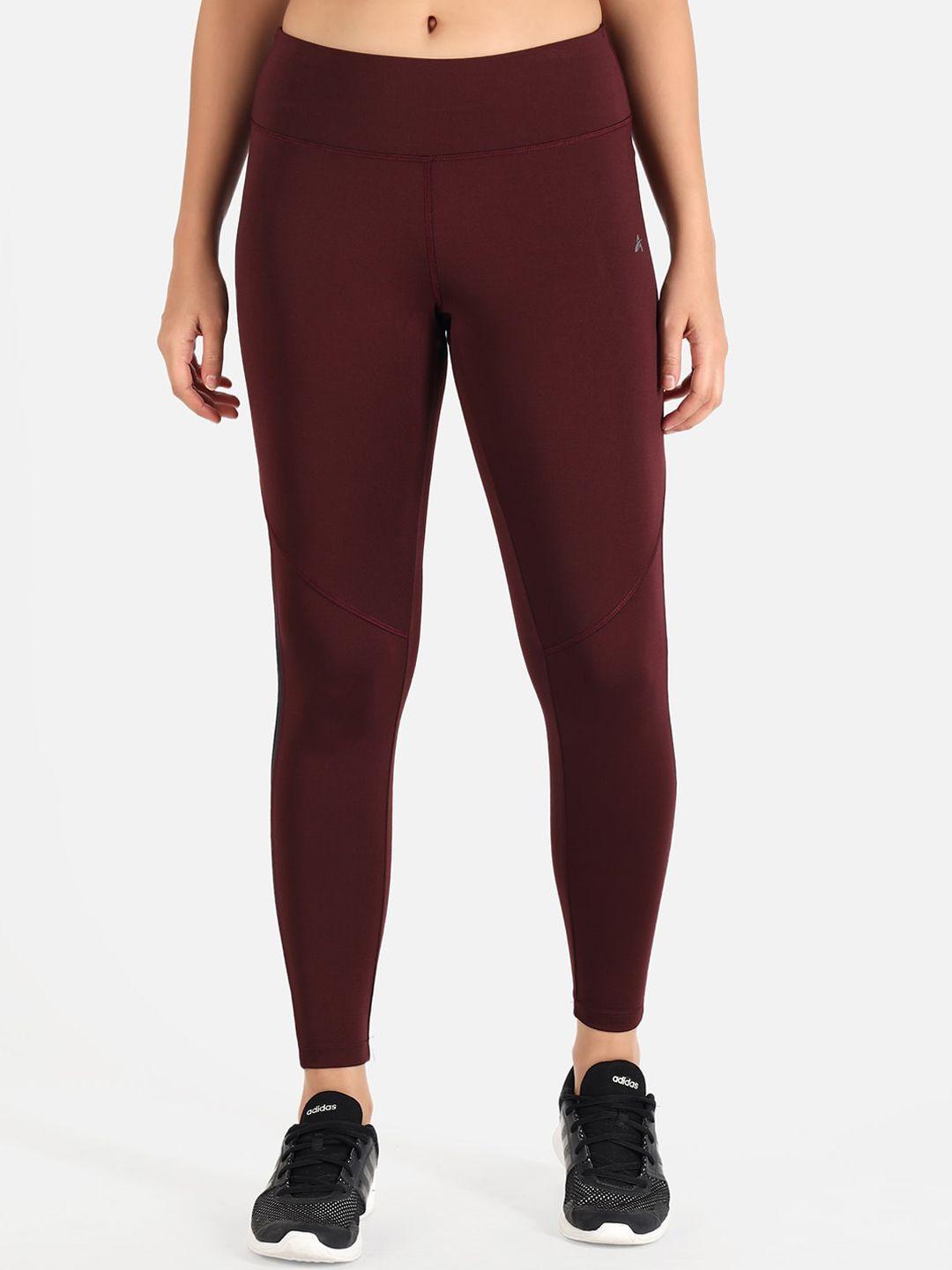 athlisis women maroon solid ankle-length fitness tights