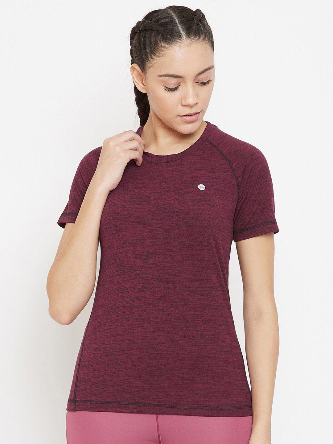 athlisis women maroon solid lightweight quick dry round neck running t-shirt