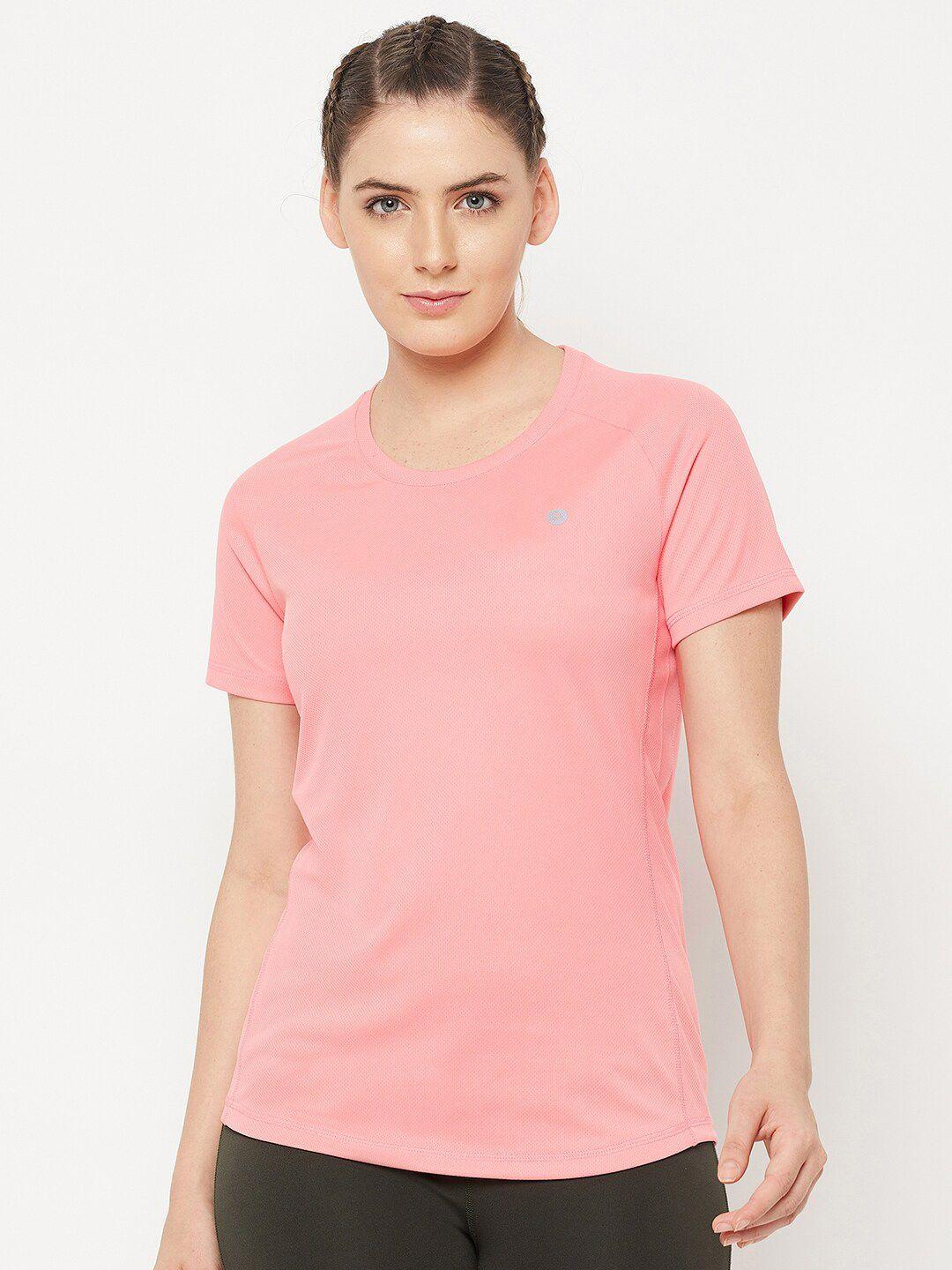 athlisis women pink round neck slim fit t-shirt