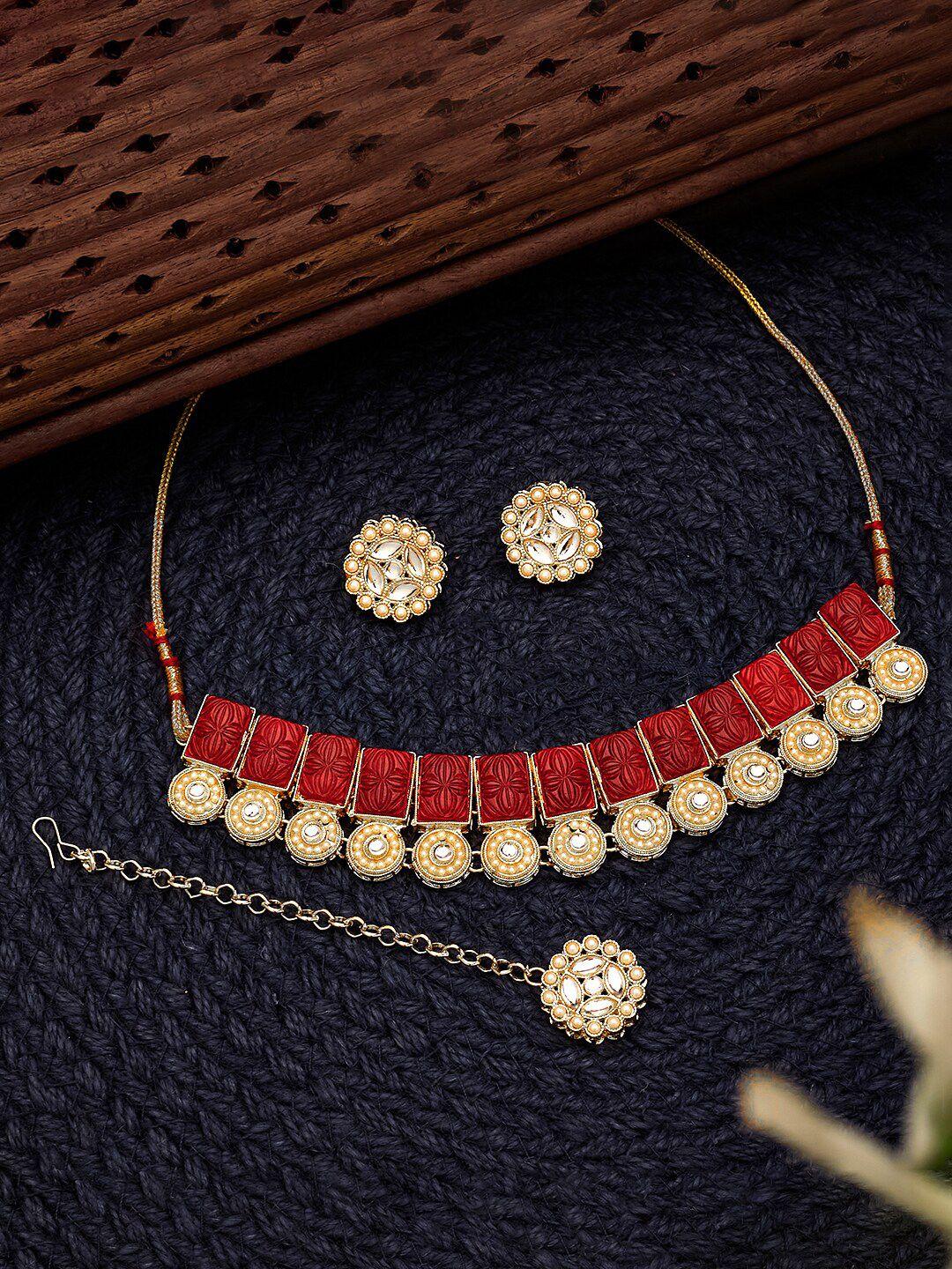 atibelle gold-plated kundan-studded & beaded jewellery set