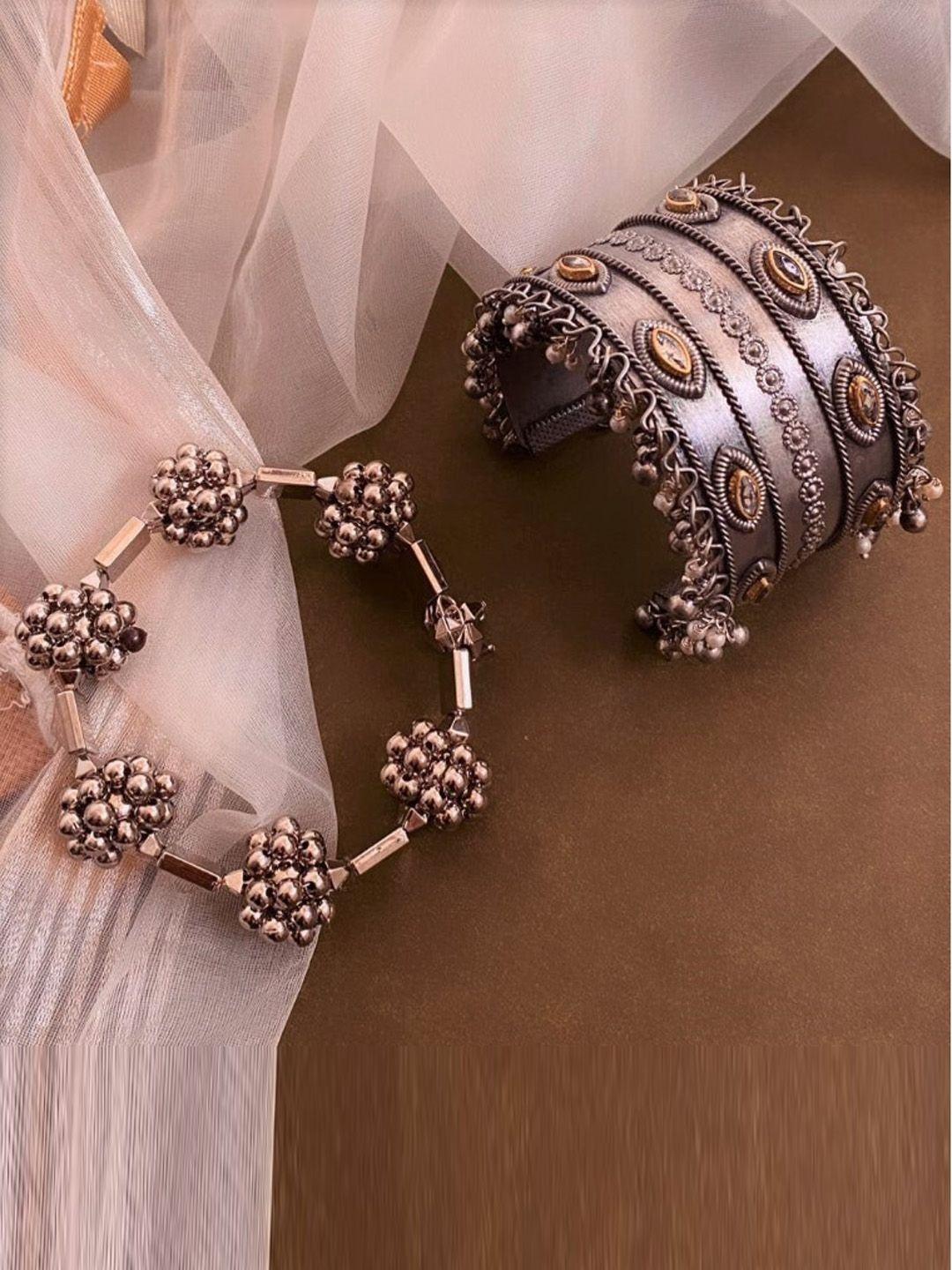 atibelle set of 2 silver-plated kundan studded contemporary bangles