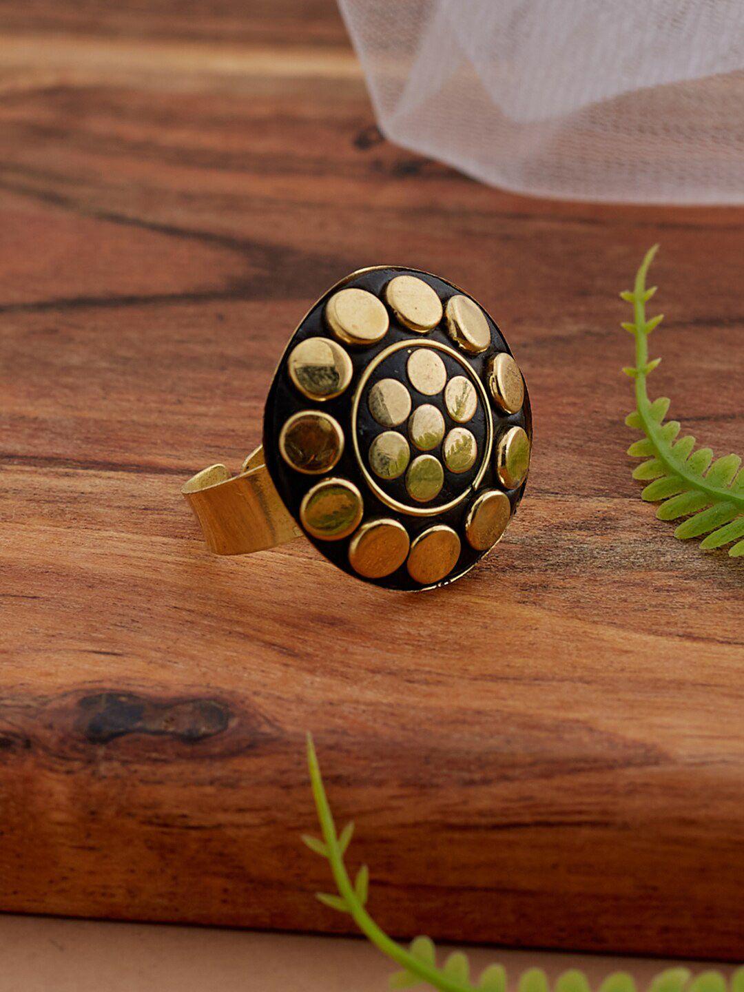 atibelle gold-plated & enamelled circular adjustable finger ring