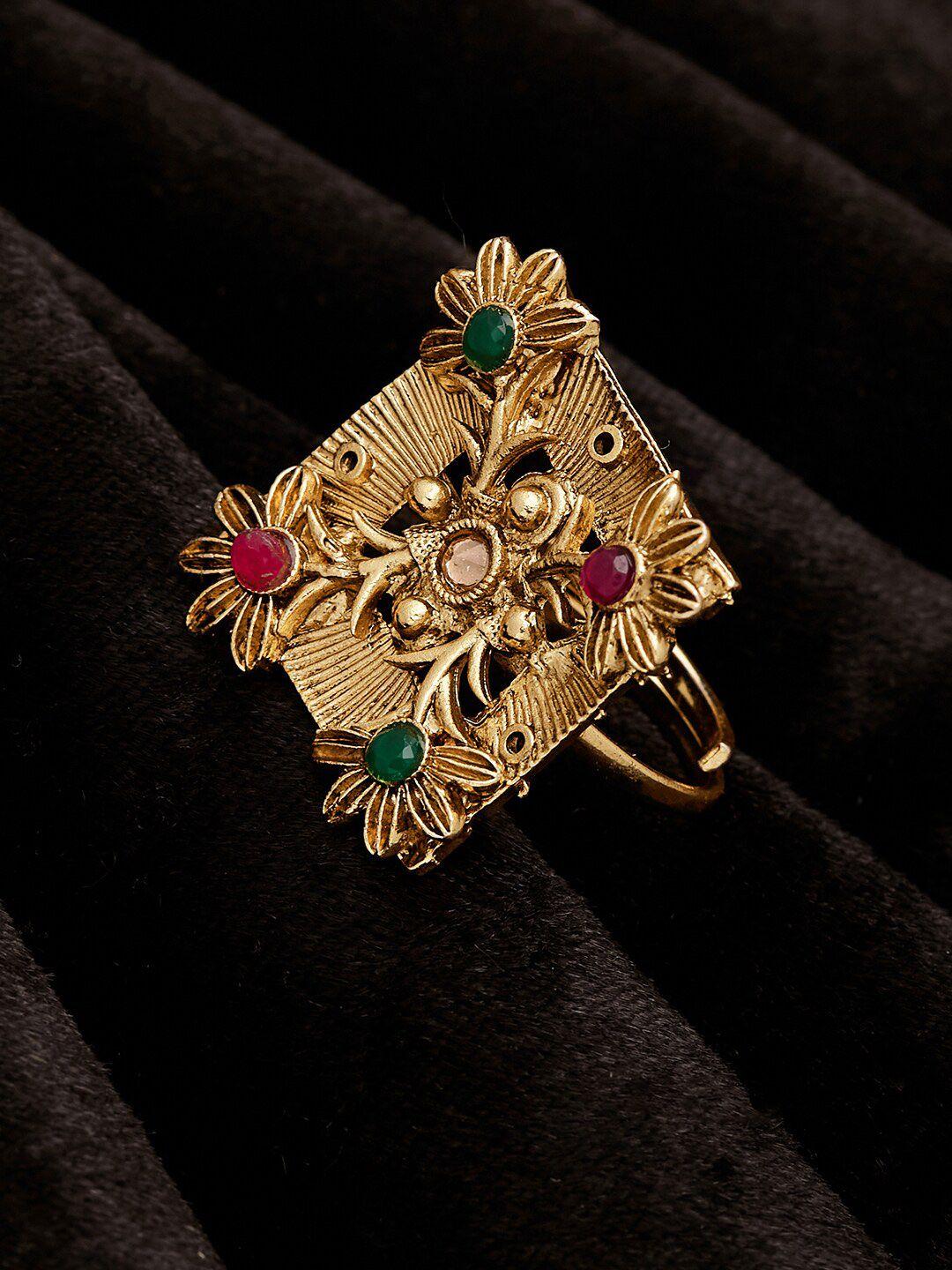 atibelle gold-plated stone-studded adjustable finger ring