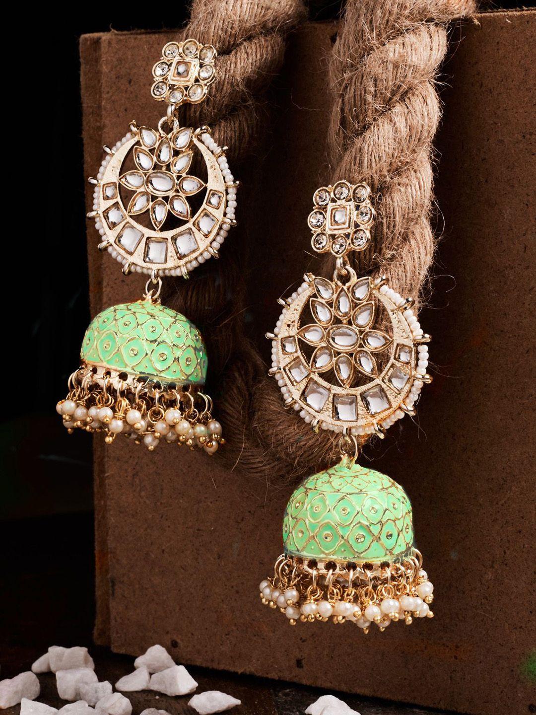 atibelle green contemporary jhumkas earrings