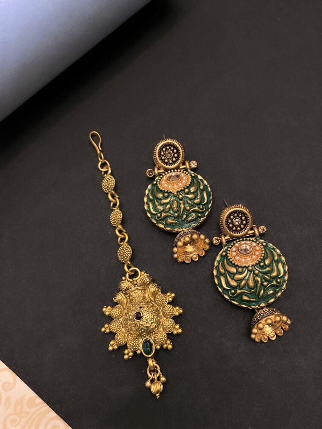 atibelle set of 2 gold-plated stone studded & beaded jewellery set