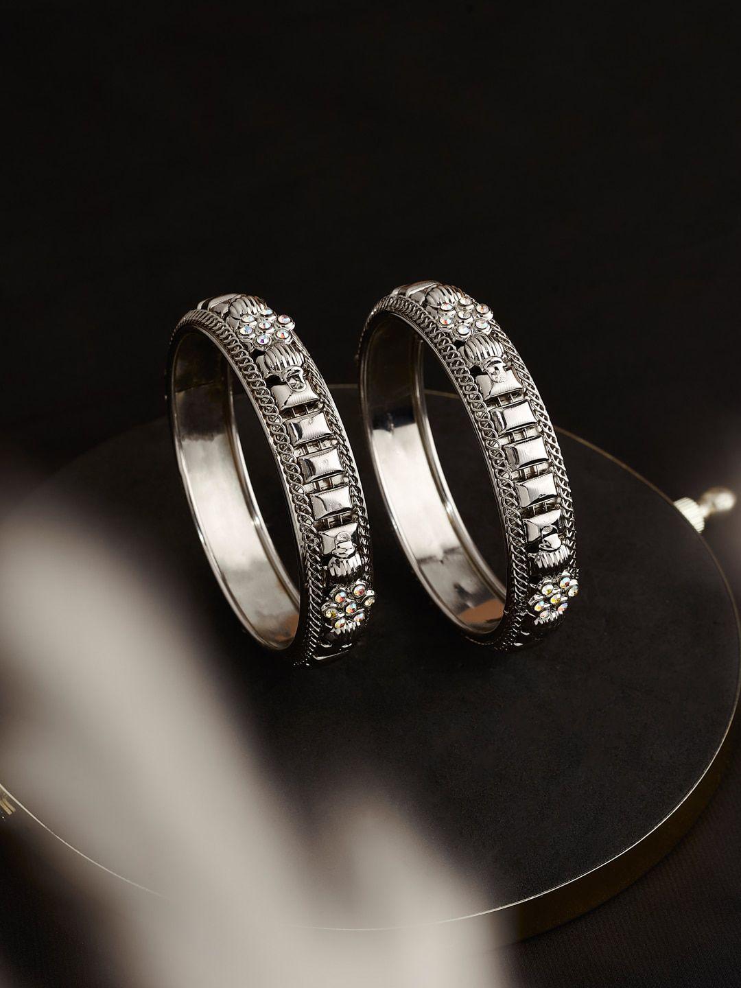 atibelle set of 2 silver-plated stone-studded bangles