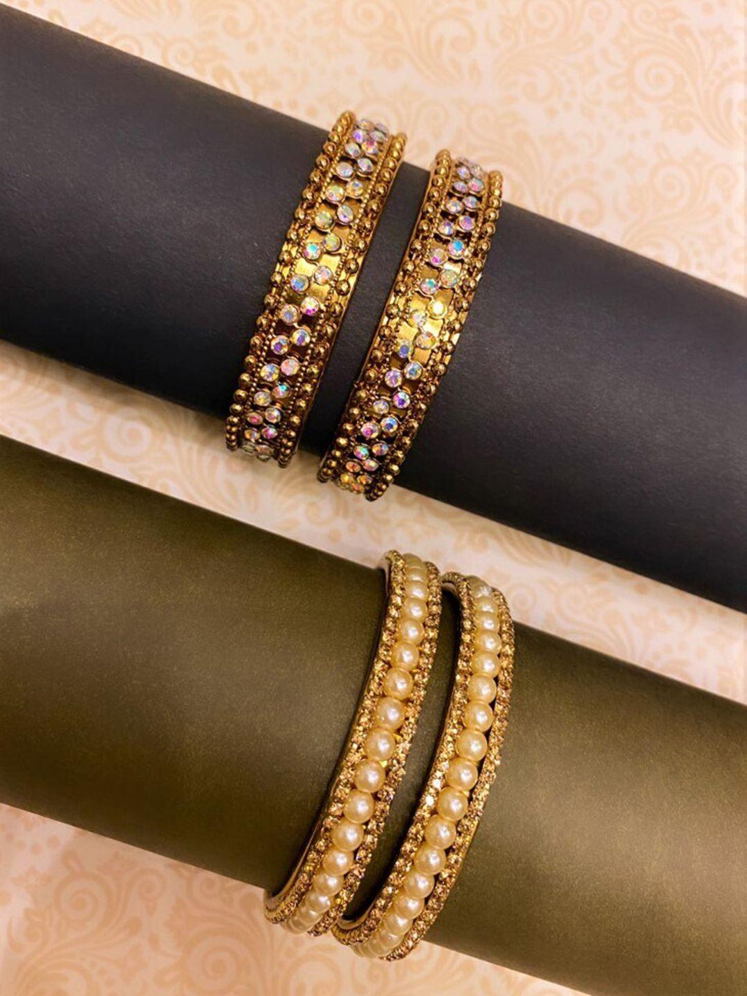 atibelle set of 4 gold copper-plated pearl studded bangles