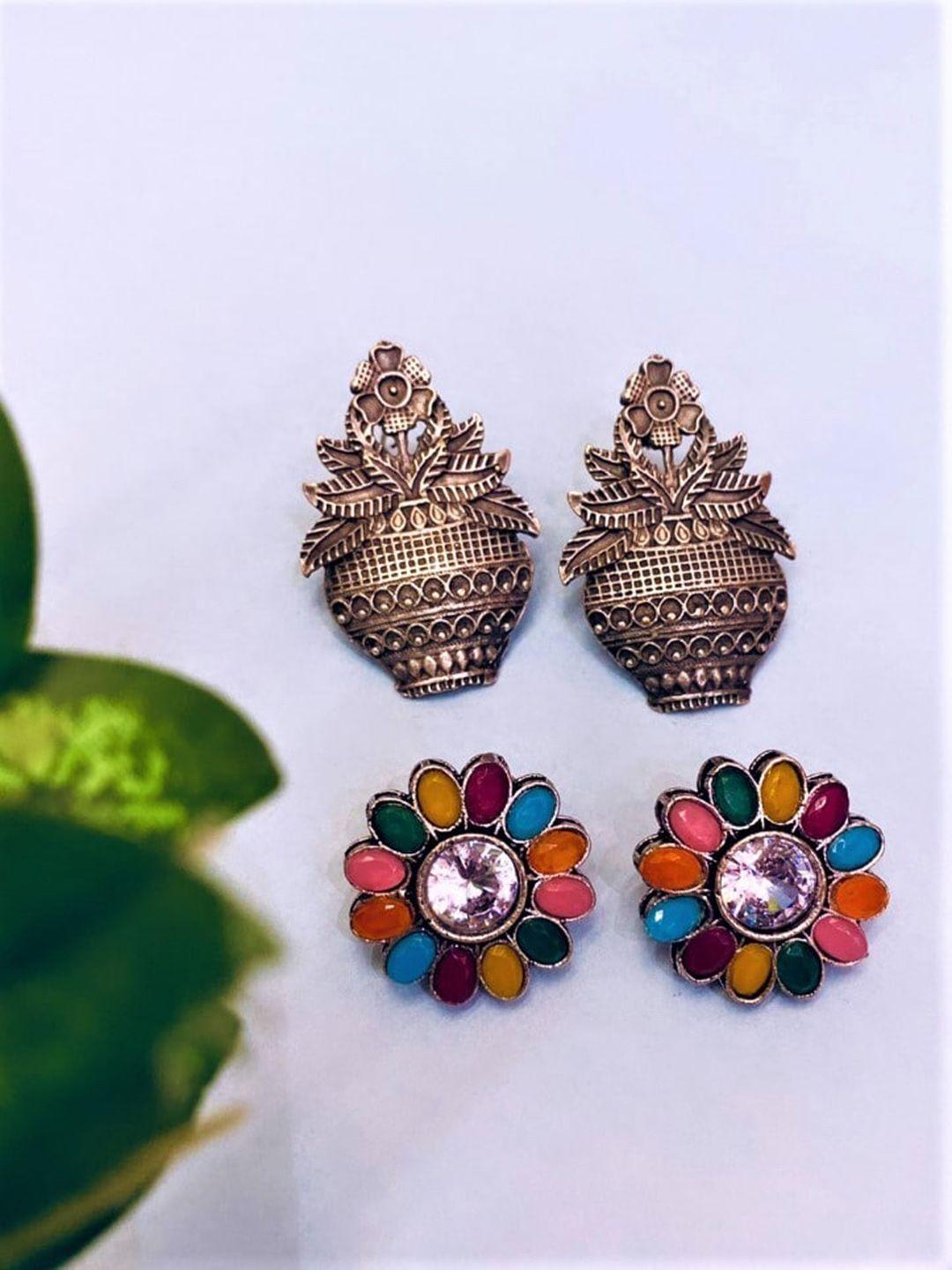 atibelle silver-toned contemporary jhumkas earrings