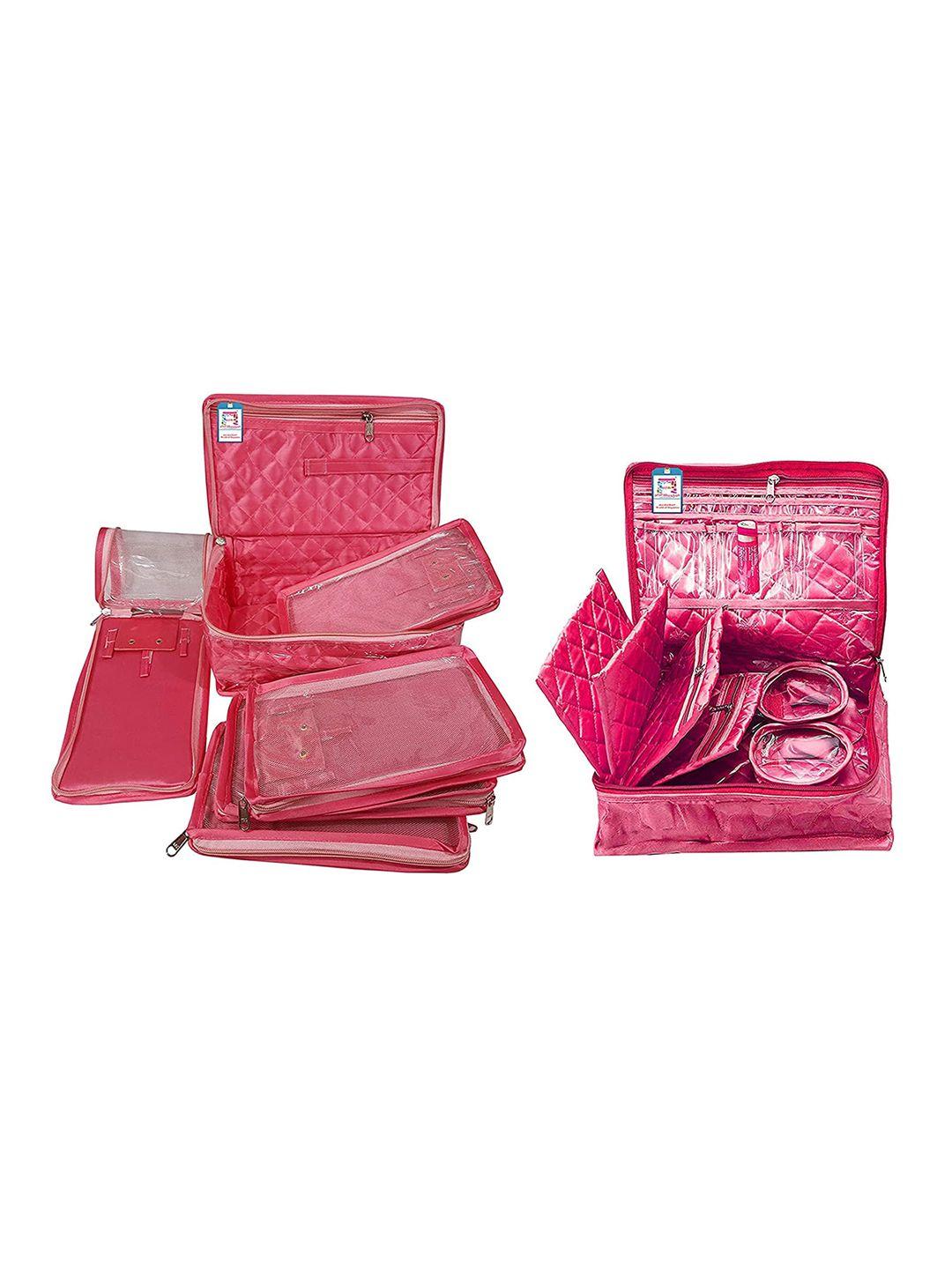 atorakushon pink solid jewellery makeup pouch organizer pack of 2