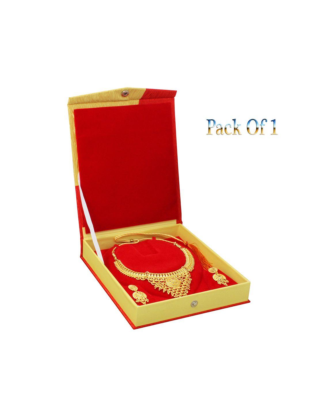 atorakushon adults gold colored & red solid necklace jewelry storage box