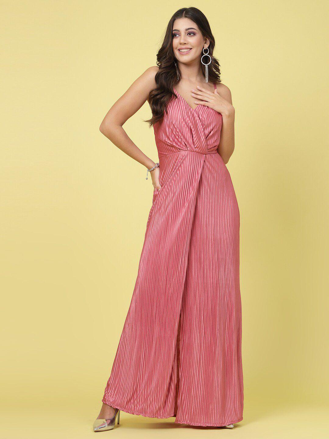 atraenta accordion pleated shoulder strapped satin wrap maxi dress