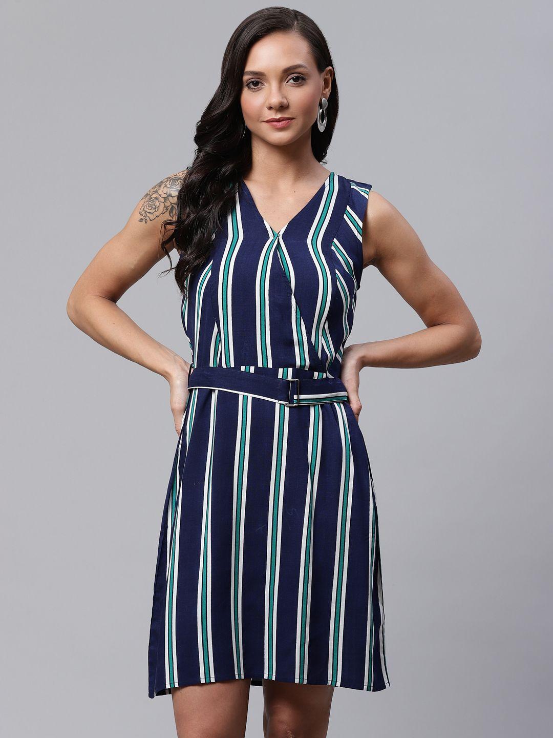 atraenta women blue & white striped a-line dress