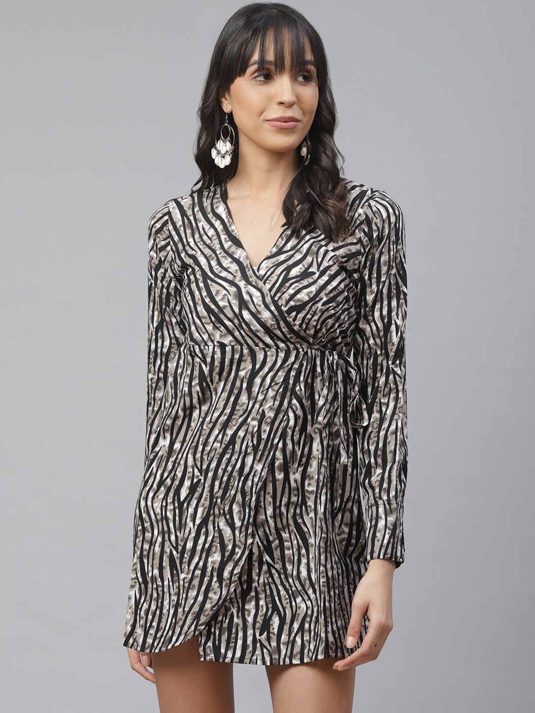 atraenta women taupe & black zebra print wrap dress