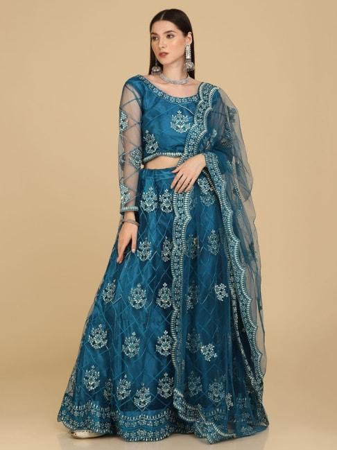 atsevam blue embroidered semi-stitched lehenga choli set with dupatta