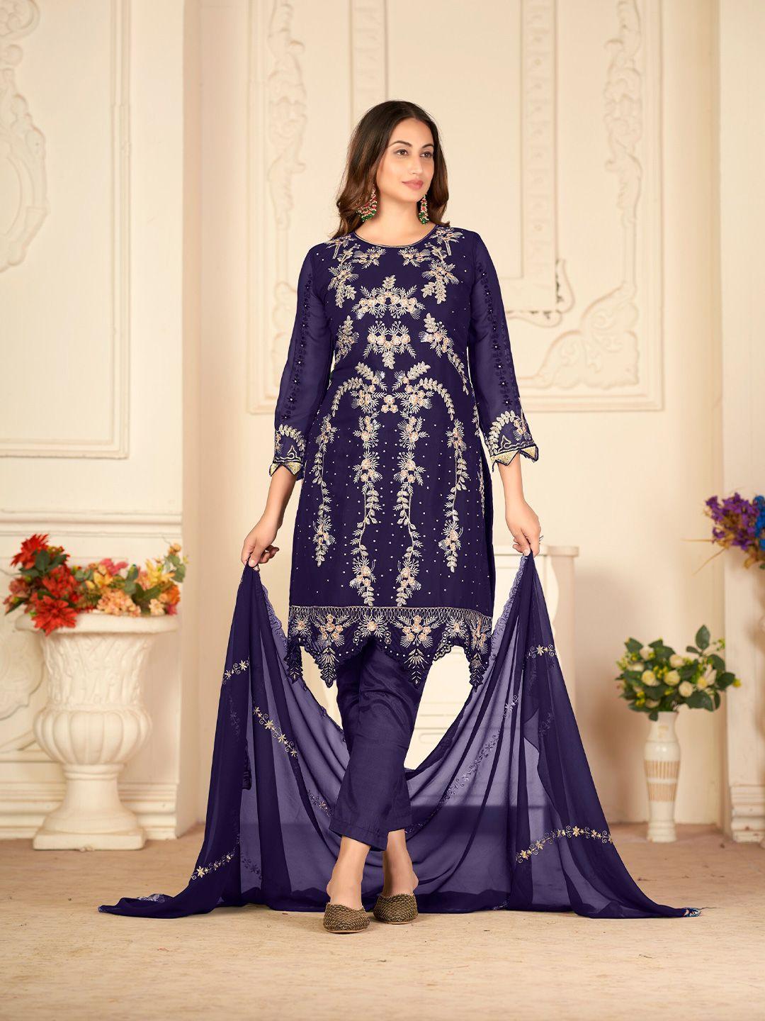 atsevam floral embroidered silk georgette semi-stitched dress material