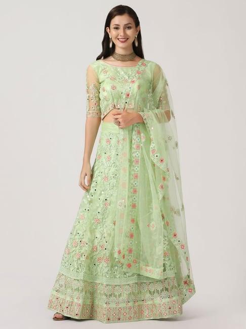 atsevam green embroidered semi-stitched lehenga choli set with dupatta