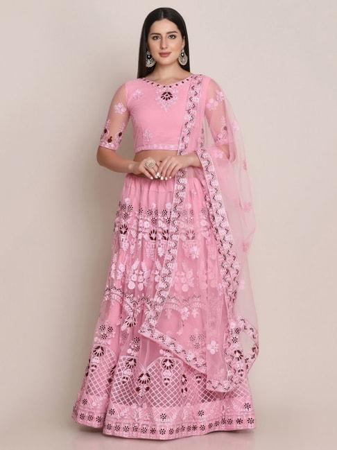 atsevam pink embroidered semi-stitched lehenga choli set with dupatta