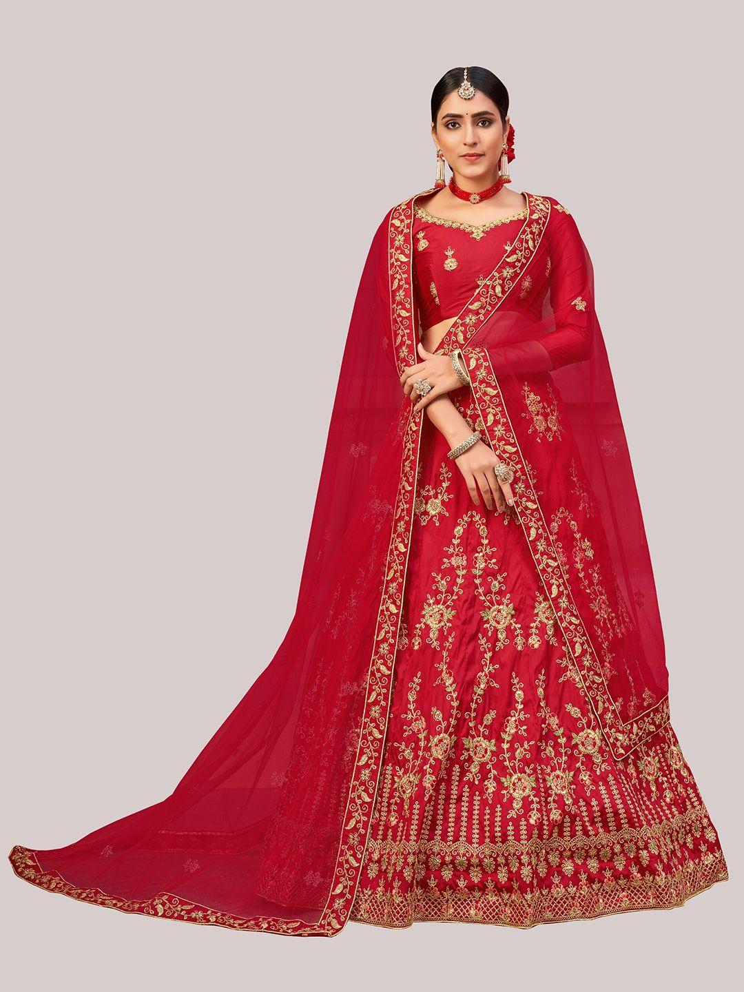 atsevam women red semi-stitched lehenga & unstitched choli embroidered lehenga choli