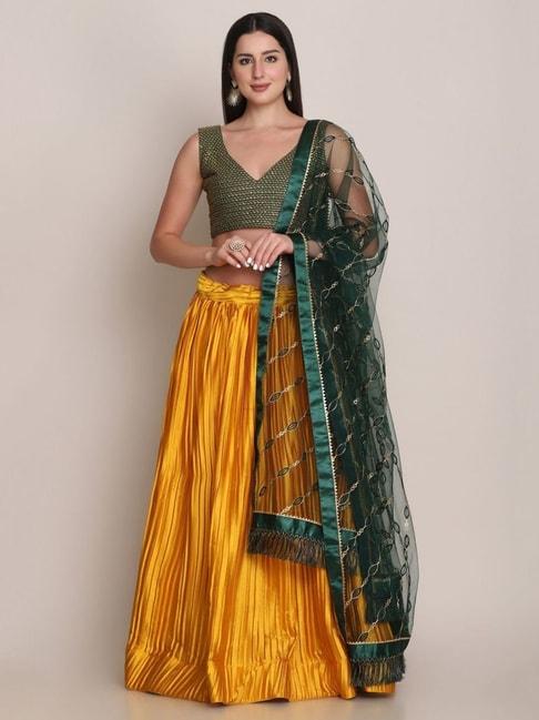 atsevam yellow embellished semi-stitched lehenga choli set with dupatta
