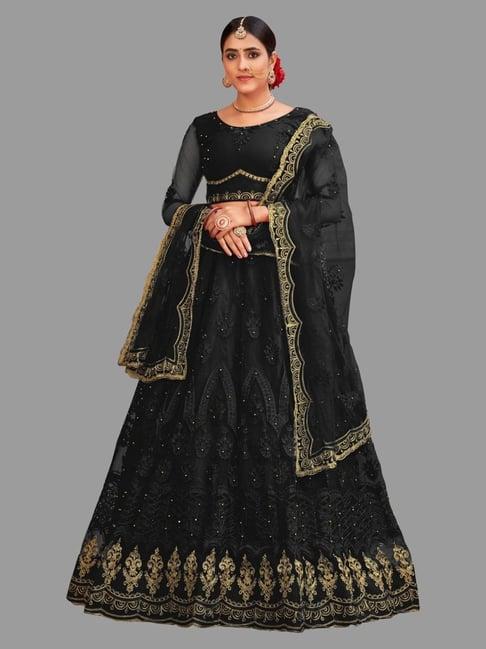 atsevam black embroidered semi-stitched lehenga choli set with dupatta