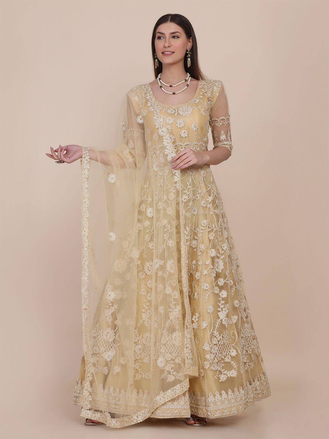 atsevam cream-coloured embroidered semi-stitched dress material