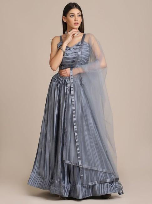 atsevam grey semi-stitched lehenga choli set with dupatta